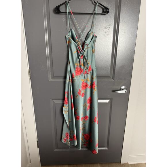 New ASTR the Label Gaia Floral Midi Slip Dress Teal-raspberry Size XS Cowl Neck - Picture 4 of 5